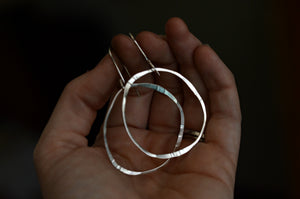 Hammered Sterling silver hoop earrings- organic shaped