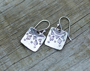 Dainty square silver earrings