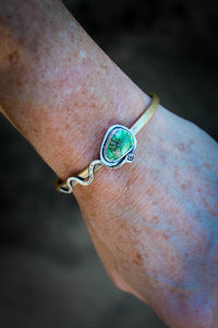 Temptation Cuff Brass and Green Sonoran Turquoise