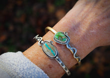 Load image into Gallery viewer, Temptation Cuff Brass and Green Sonoran Turquoise

